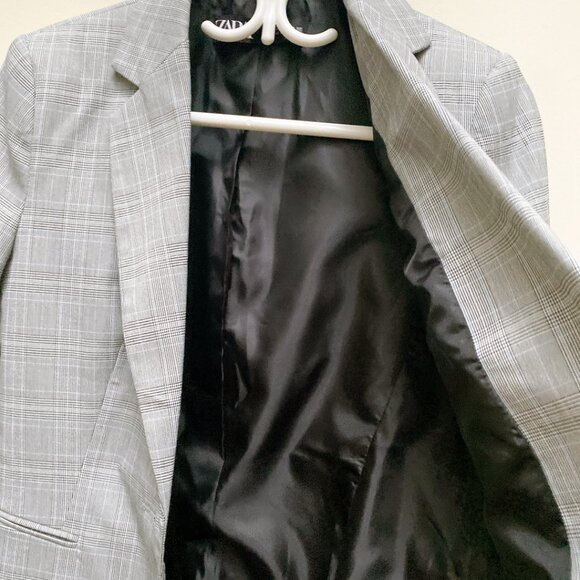 New Zara Women Grey Plaid Flattering Fit Single-Button Blazer business jacket - Picture 4 of 8
